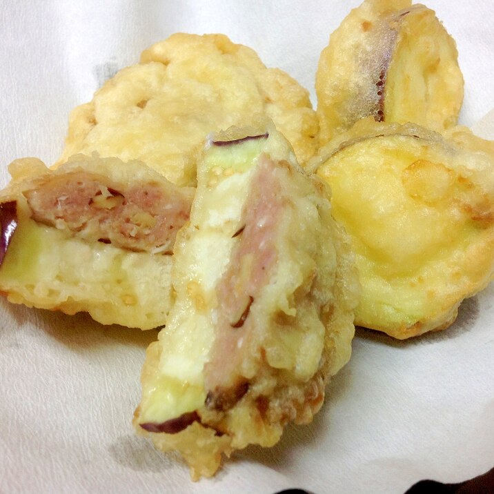 肉のせ*なすの天ぷら